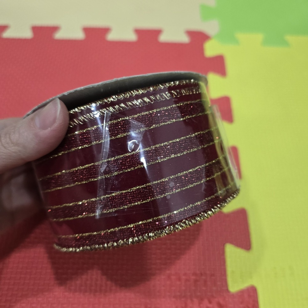 Bella Lux Holiday Collection Elegant Wired Ribbon - Red/Gold Stripes - 2.5" x 10